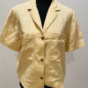 EVERLANE Beige Linen Short Sleeve Button-Up Shirt.
